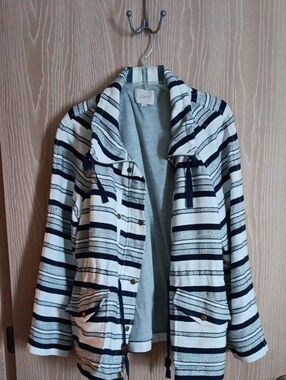 LOFT Navy and White Striped Utility Jacket